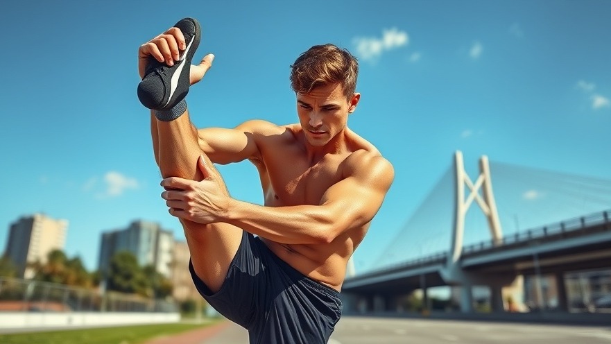 Athletic young man stretching in an urban park, showcasing focus on TB-500 recovery.