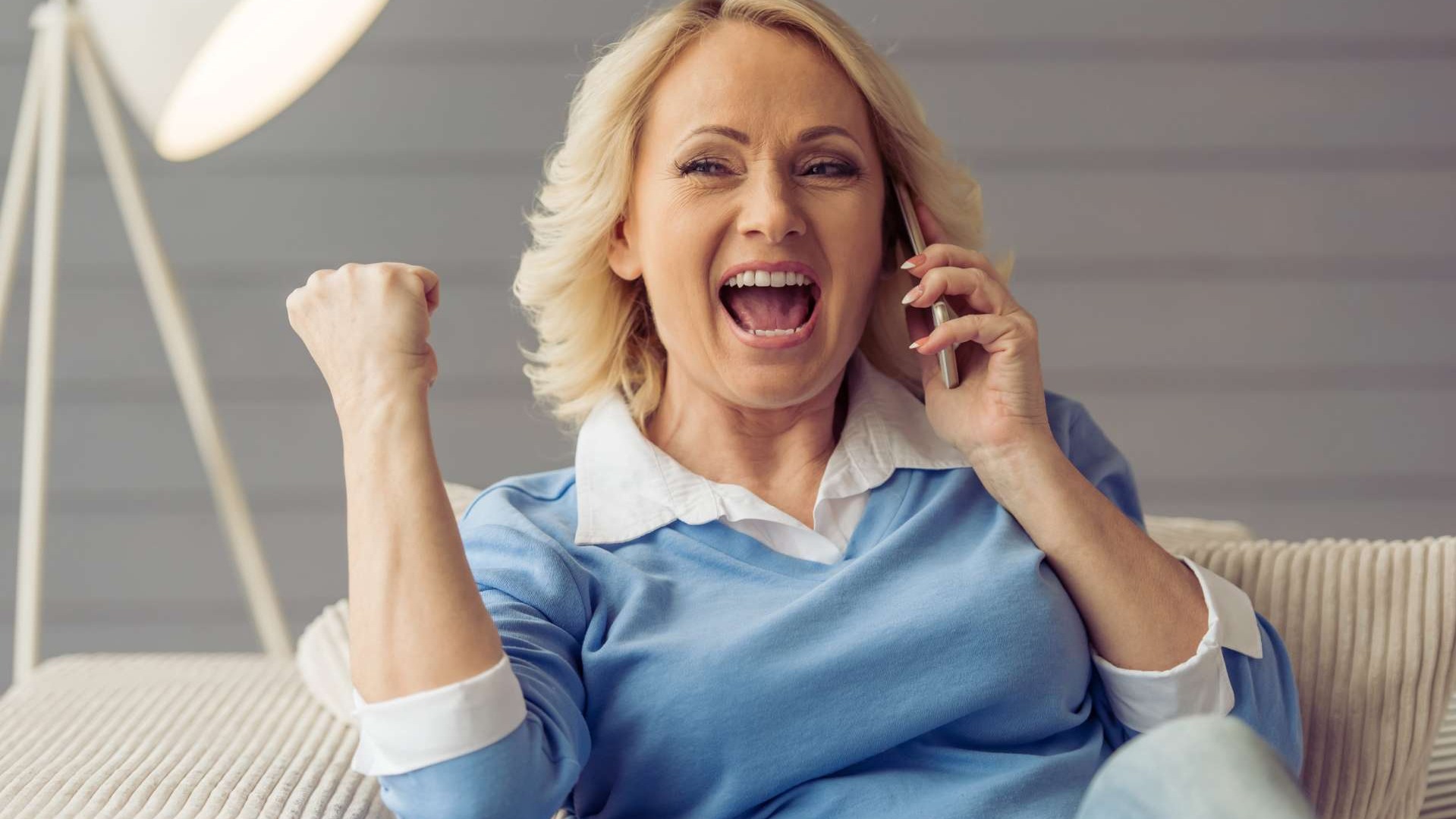 excited blond woman 