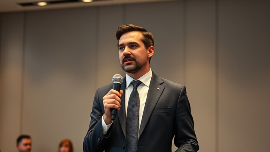 Male speaker presenting on Medicaid cuts and rural hospitals in a modern conference room.