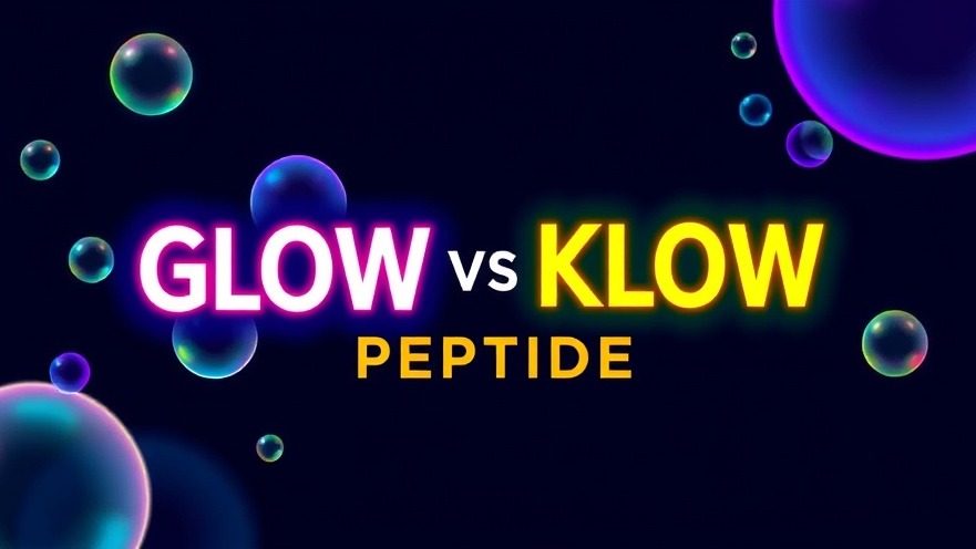 Vibrant abstract design of 'GLOW vs KLOW Peptide' illustrating biohacking for health optimization.