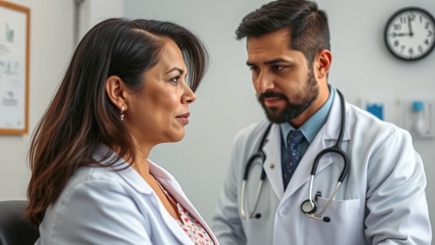 Middle-aged Hispanic woman discussing preventive care with her doctor.