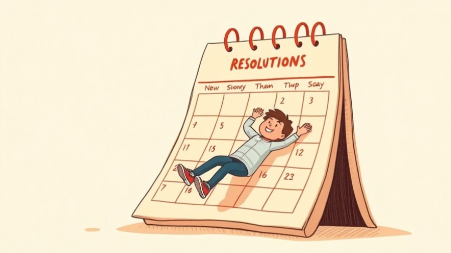 Playful illustration of health trends with a joyful person on a New Year's Resolutions calendar.