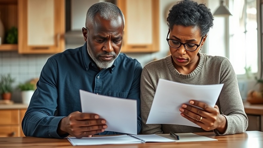 Middle-aged black couple reviewing hospital bills, highlighting health care affordability concerns.