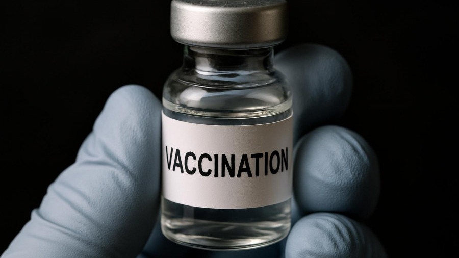 Close-up of a vaccination bottle highlighting immunization trends and childhood vaccination rates.