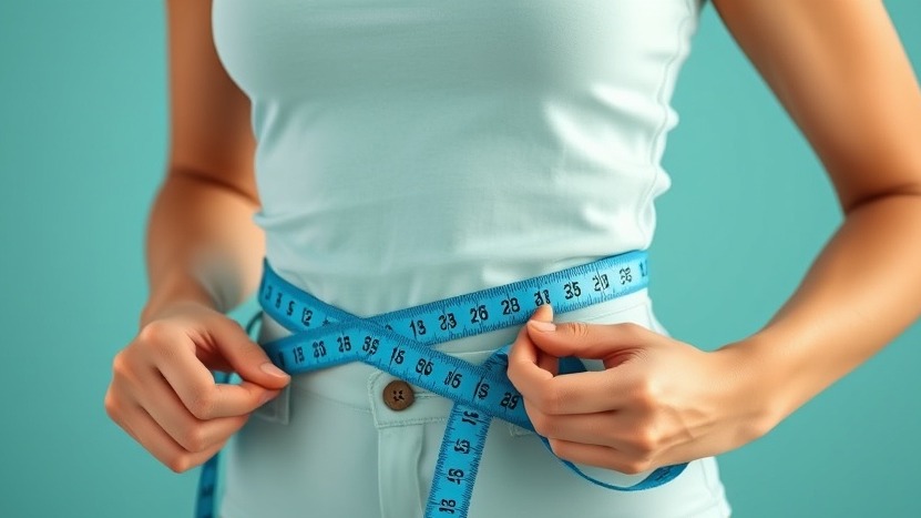 Confident young woman in a health lifestyle pose with measuring tape, photorealistic.
