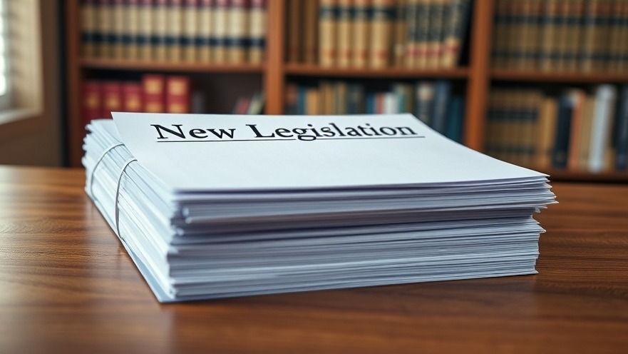 Stack of papers titled 'New Legislation' on a desk, relating to health and Medicare benefits.