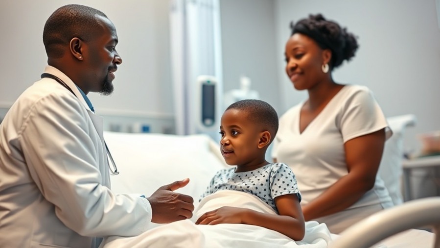 Doctor discussing childhood cancer outcomes with a young patient and mother.