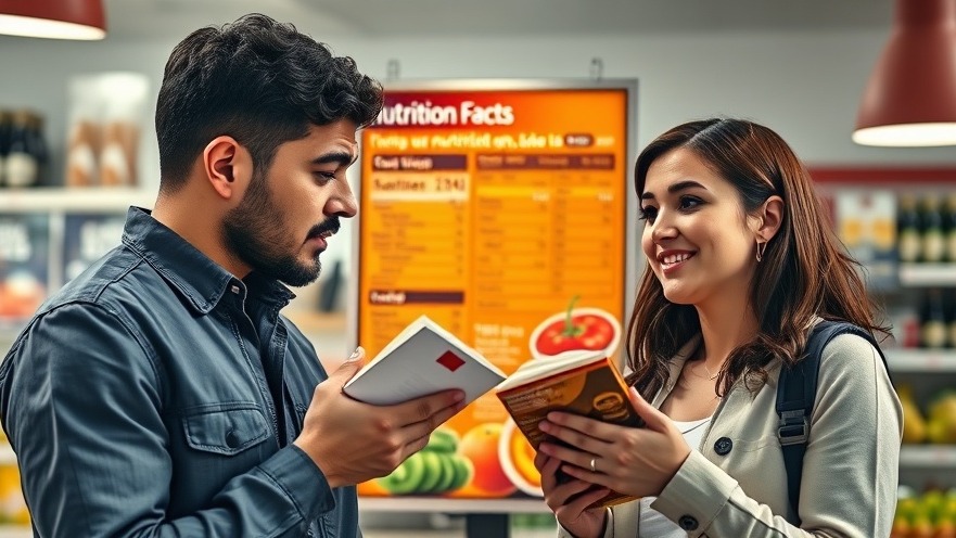 Two individuals discussing health research on chemicals in vibrant food labels.