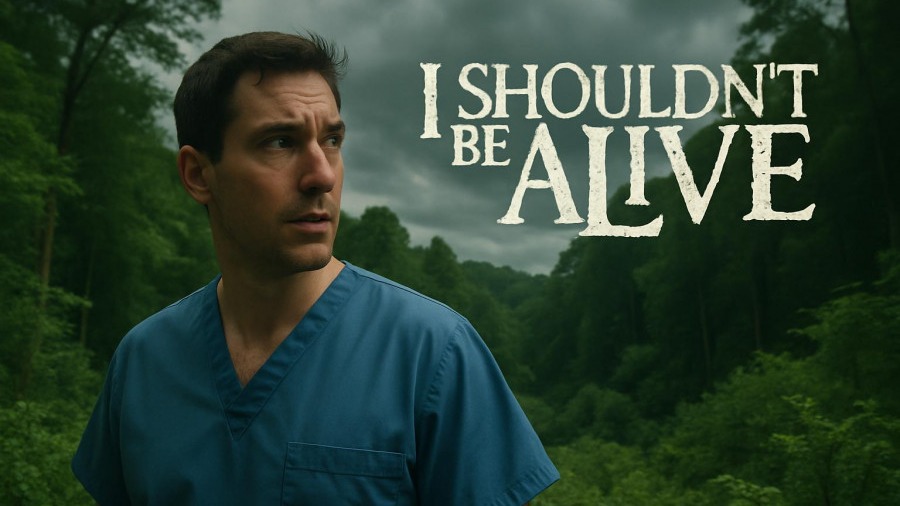 Man in blue medical attire amidst a lush forest, symbolizing resilience in mental health.