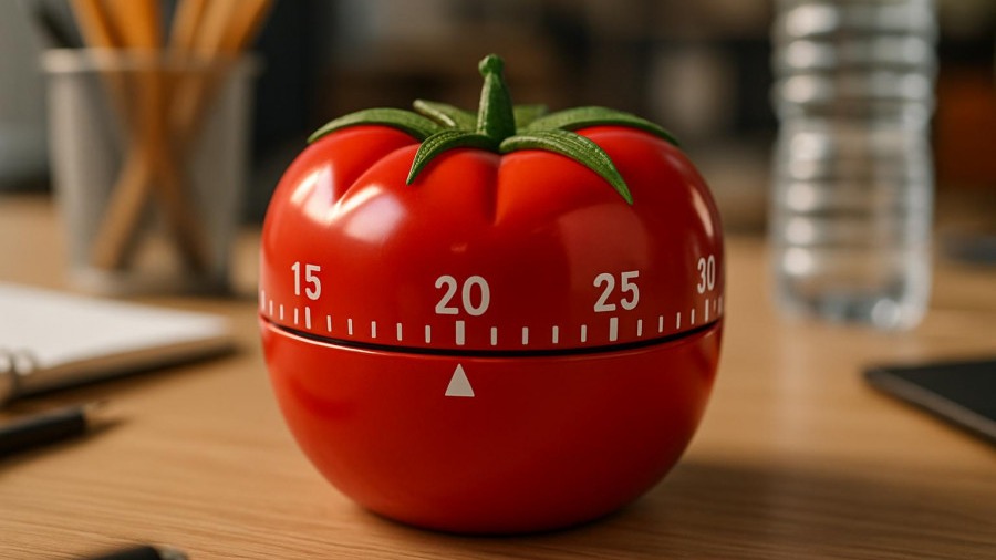 Colorful timer promoting time management and productivity enhancement in a dynamic workspace.