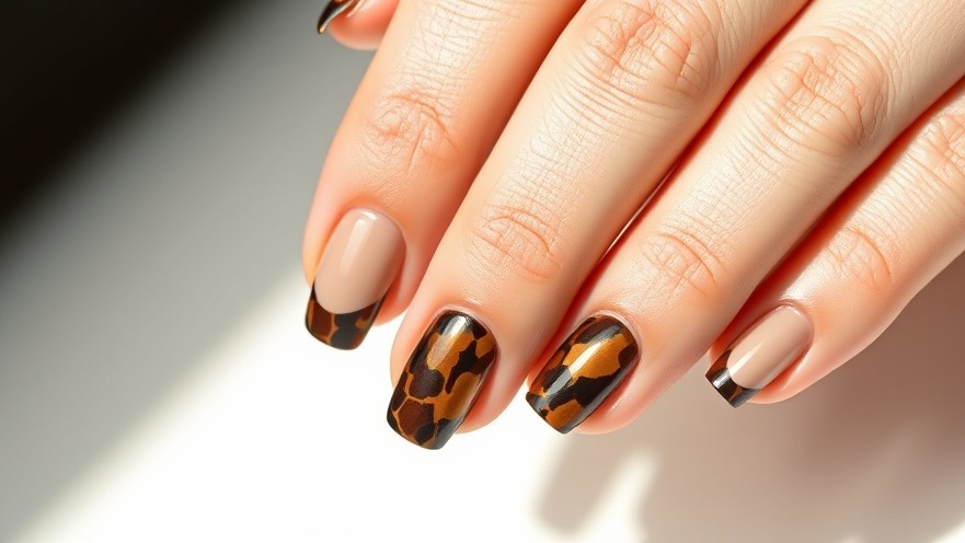 Tortoise shell nails close-up with gold ring.