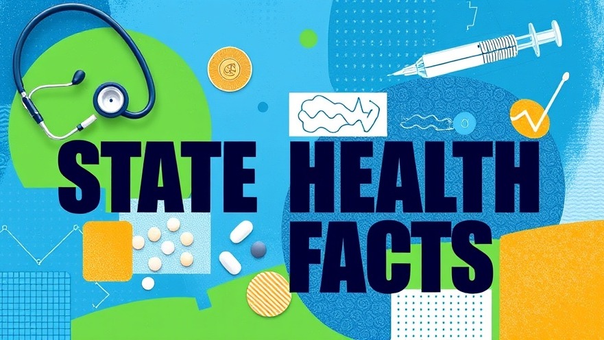 State health facts collage showcasing wellness initiatives and health coverage elements.