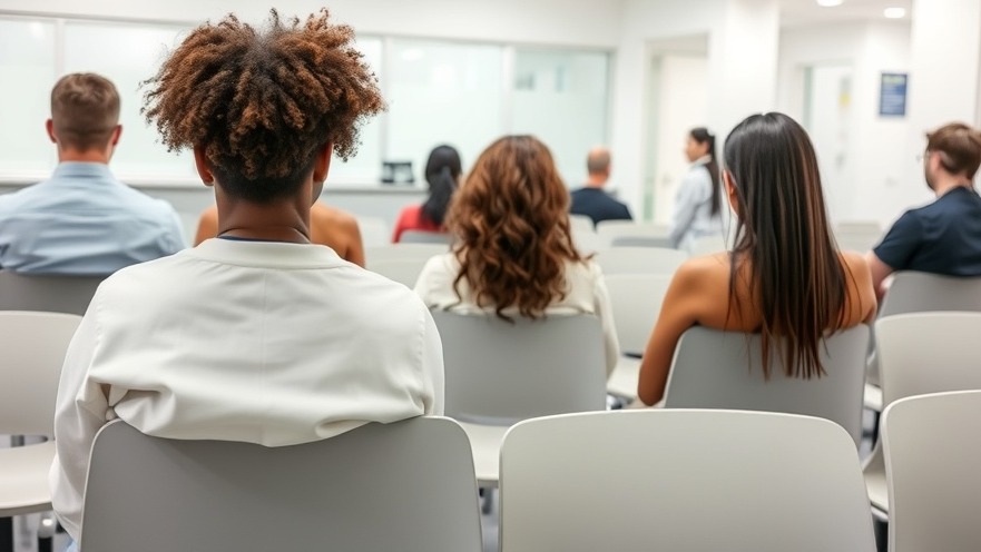 Young diverse group in a doctor's waiting room promoting STD awareness.