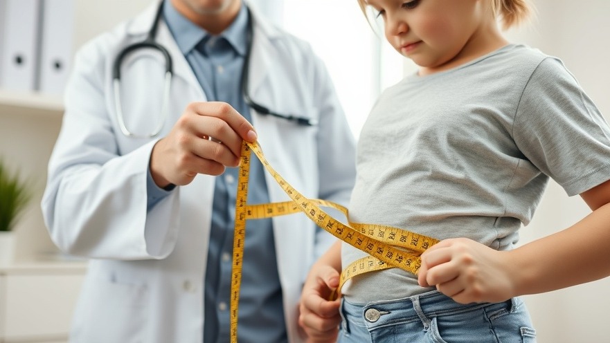 Healthcare professional measuring waist of 10-year-old boy, addressing childhood obesity.