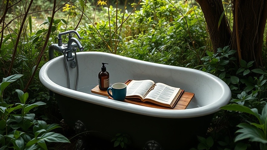 Rustic outdoor bathtub in greenery promotes nature connection for mental health.