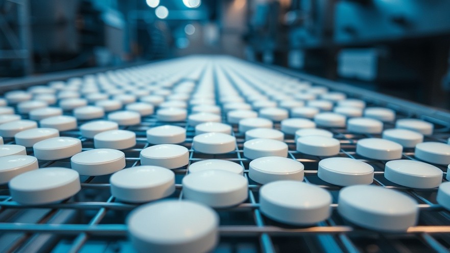 Close-up of white pills on a metallic grid, showcasing health technology innovations.