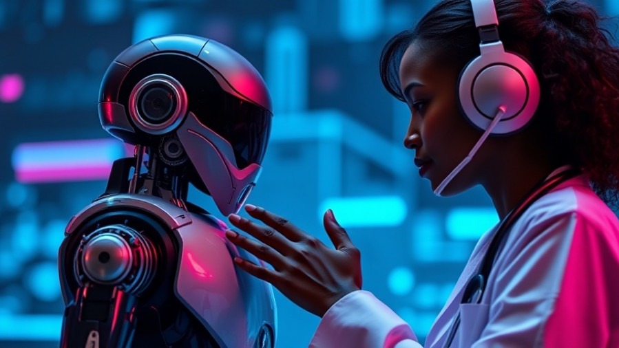 Female black doctor shaking hands with a robot, showcasing AI advancements in healthcare technology.
