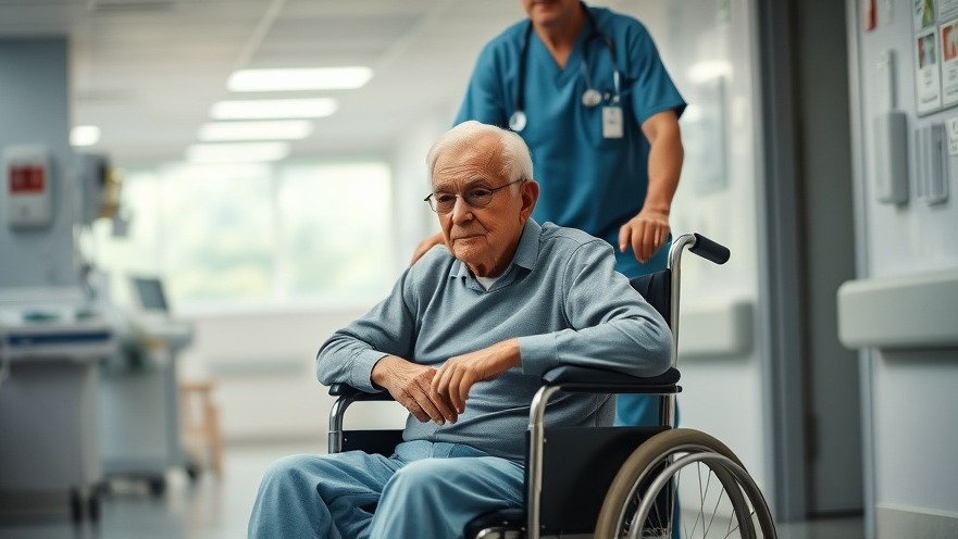 Elderly patient in wheelchair with healthcare professional amidst medical staff shortages.