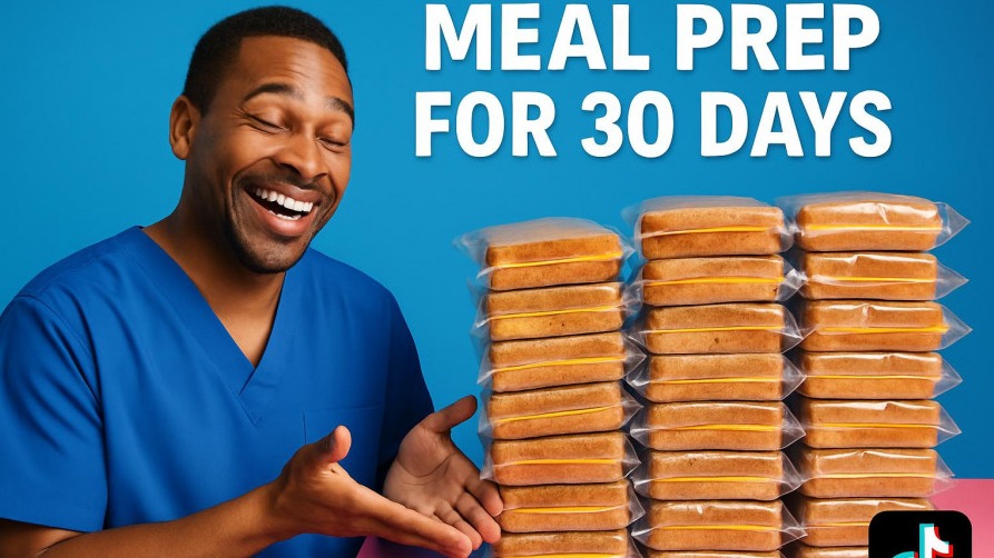 Doctor Mike TikTok humorously shares nutrition advice with colorful meal prep sandwiches.