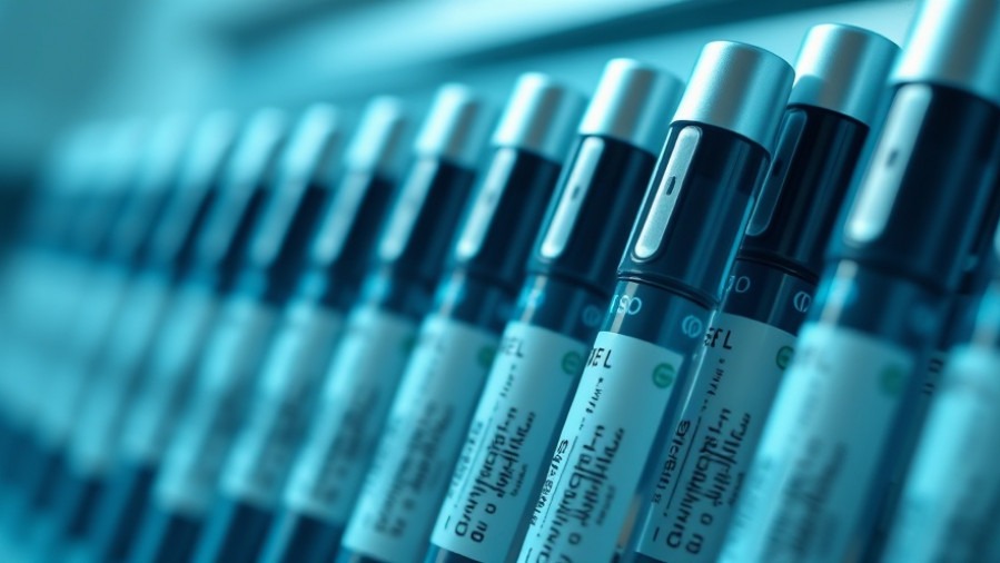 Close-up of medical pens in a clinical setting, highlighting healthcare accessibility.