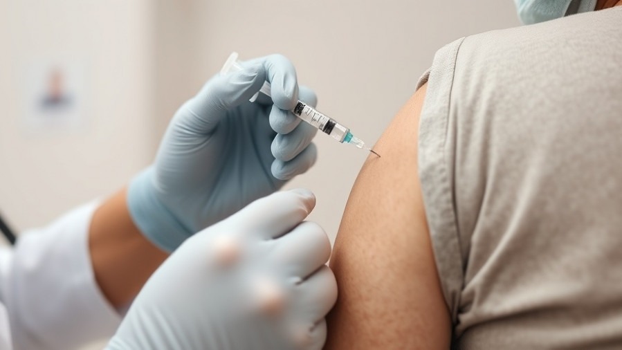 Healthcare professional administering childhood vaccines in a clinical setting.