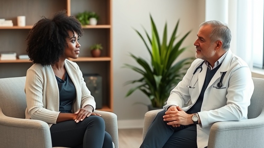 Black female discussing abortion access with her doctor, emphasizing reproductive rights.