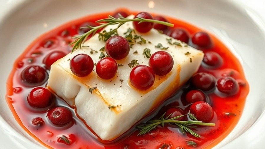 Luxurious halibut dish for Thanksgiving seafood recipes with cranberries and herbs.