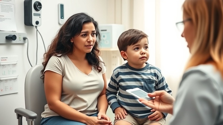 Hispanic mother discusses child nutrition and mental health with a doctor.