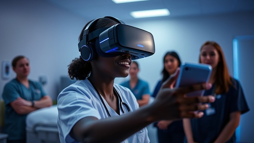 Black female student in nursing education using VR headset for immersive learning.
