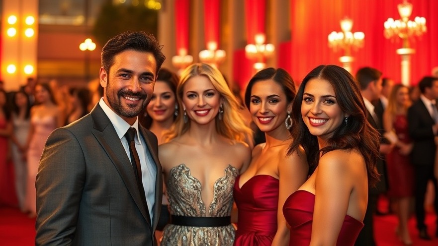 Elegant celebrities posing at an award event, highlighting healthcare accessibility in celebrity health discussions.