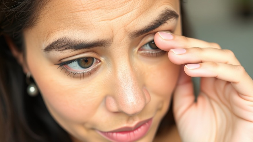Hispanic woman experiencing dry eyes, highlighting eye health nutrition in health and wellness.