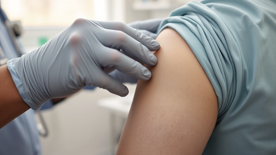 Close-up of vaccine administration in shoulder, healthcare setting.