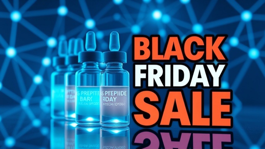 Vibrant peptide containers highlighting Black Friday Sale for a health lifestyle.