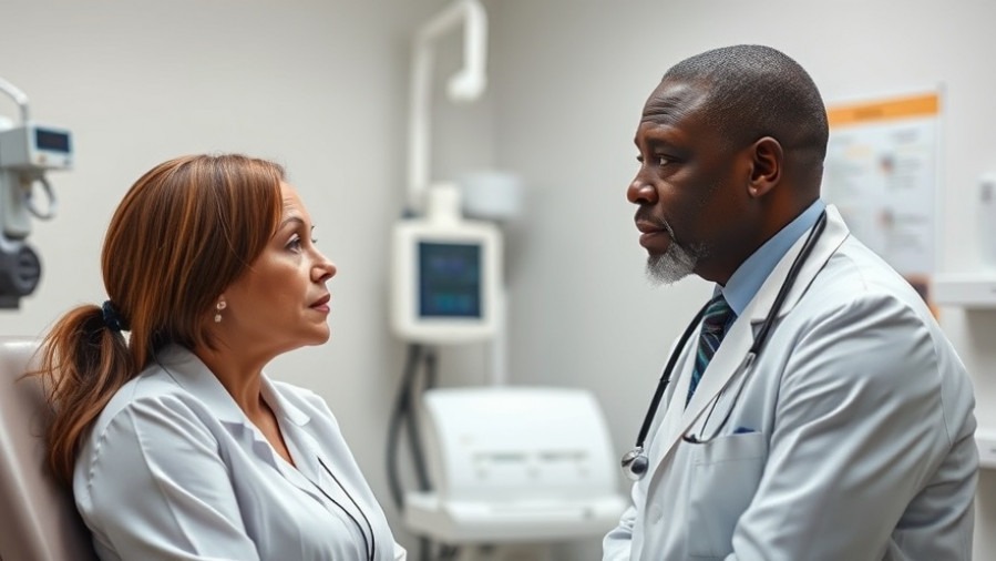 Black doctor discusses Autoimmune Treatment Innovations with a white female patient.