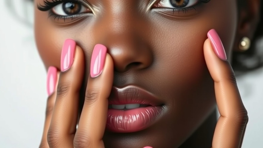 Close-up of a black woman showcasing glossy pink nails, highlighting nail care tips for healthy nails.