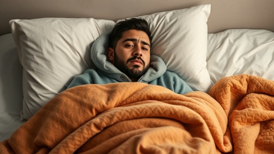 Hispanic man in bed with the flu, showcasing flu treatments and wellness.