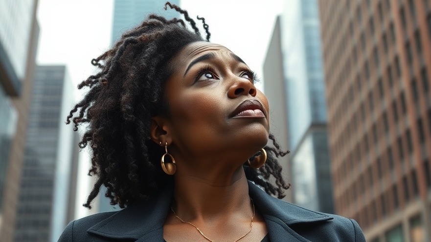 Confused middle-aged black woman in a city, representing Mental Health and Personal Growth.