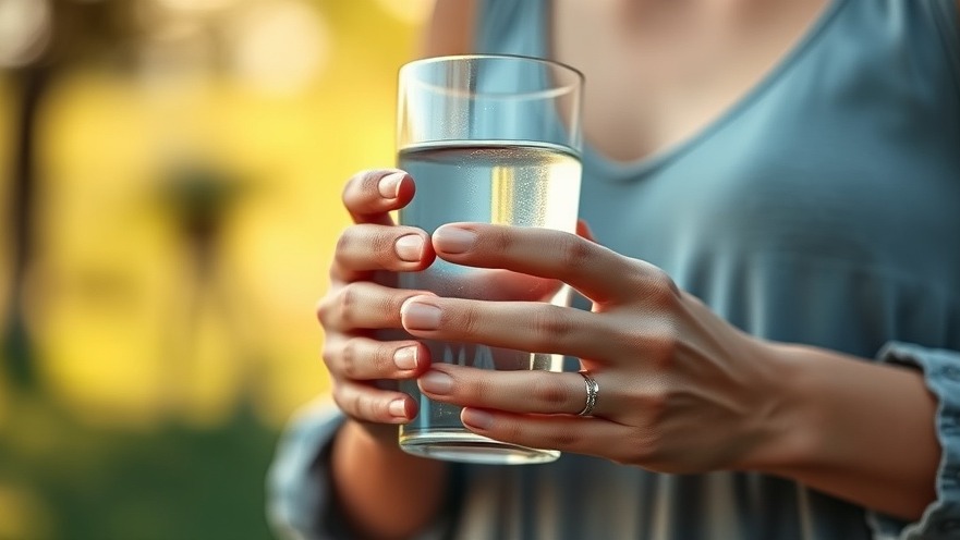 Hispanic woman holds a tall glass of water, ideal for summer workouts and hydration tips.