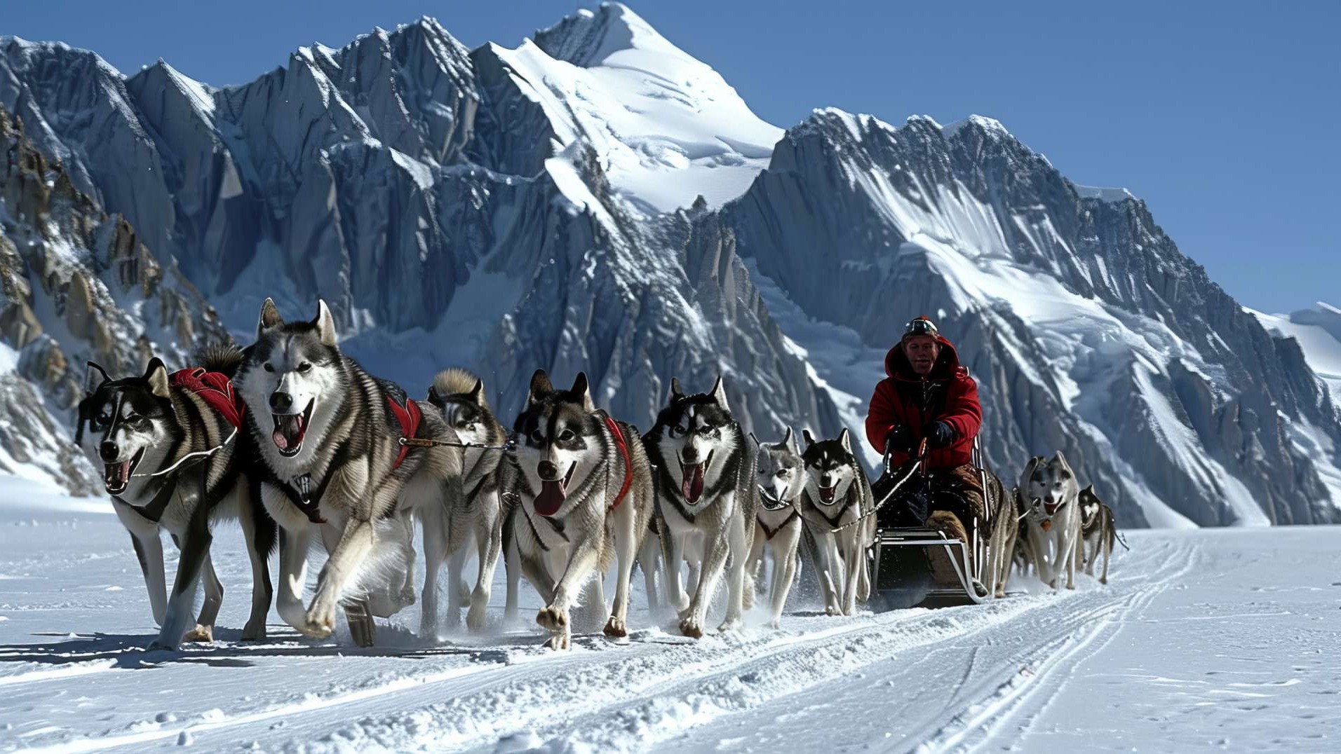 Mushers on a snowy train