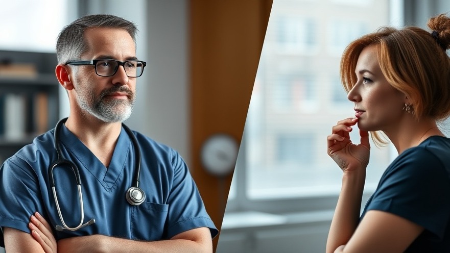 Doctor and woman discussing cancer treatment choices in a dynamic split-screen.