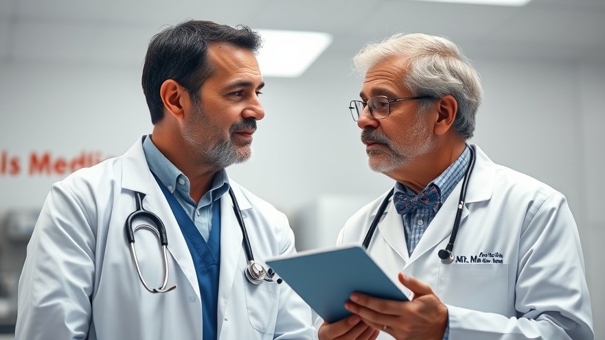 Two doctors discussing health myths in a bright, photorealistic studio setting.