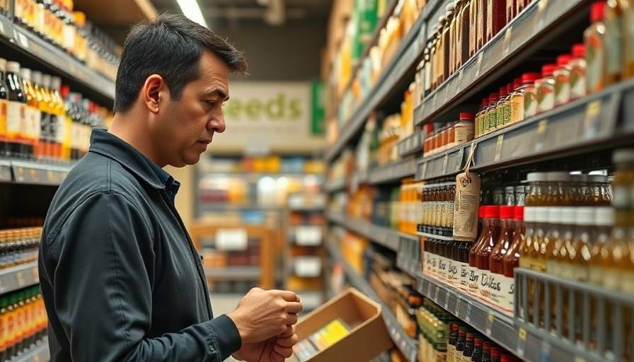 Shopper browsing seed oils in grocery store aisle.