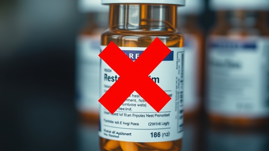 Prescription bottle marked with a red X for polypharmacy and patient safety.