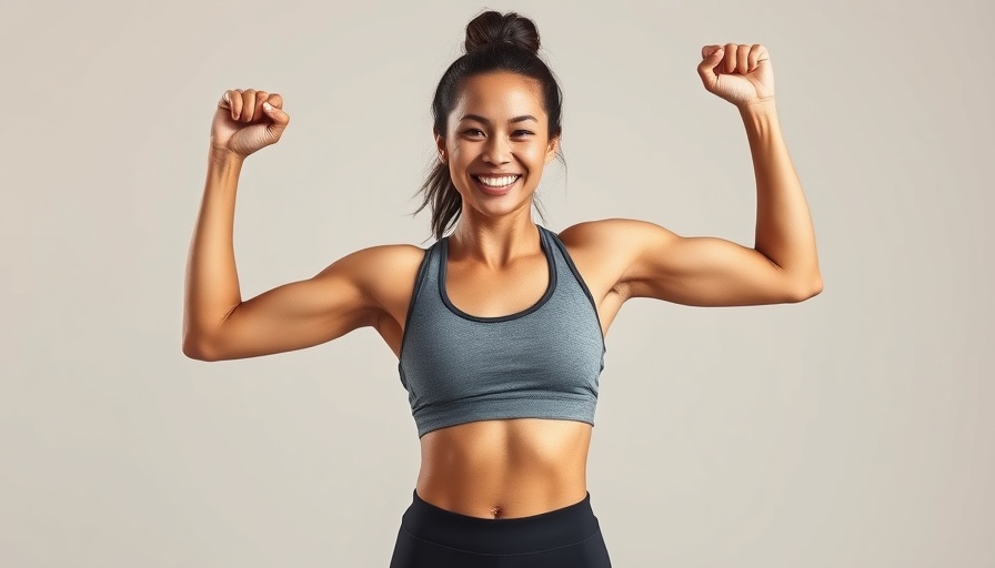 Energetic female athlete smiling, promoting 15-minute workout to boost your tennis game.