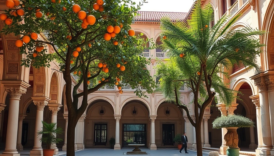 Historic courtyard with arches in Sevilla, Spain