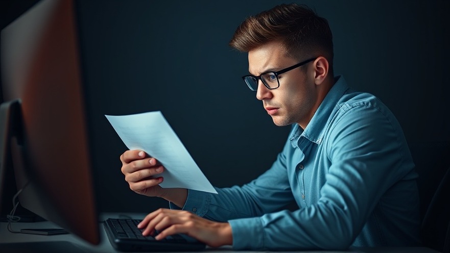 Stressed young professional contemplating Medicare changes on his computer.