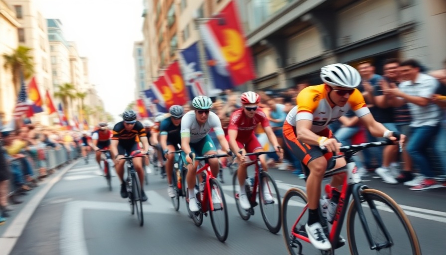 Cyclists racing in vibrant motion, focusing on endurance.