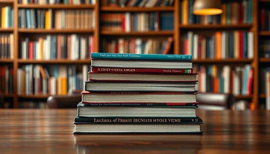 Stack of productivity books on a library table.