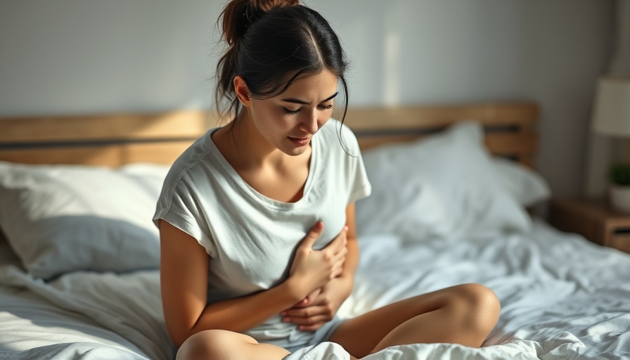 Managing IBS symptoms effectively: woman holding stomach in discomfort