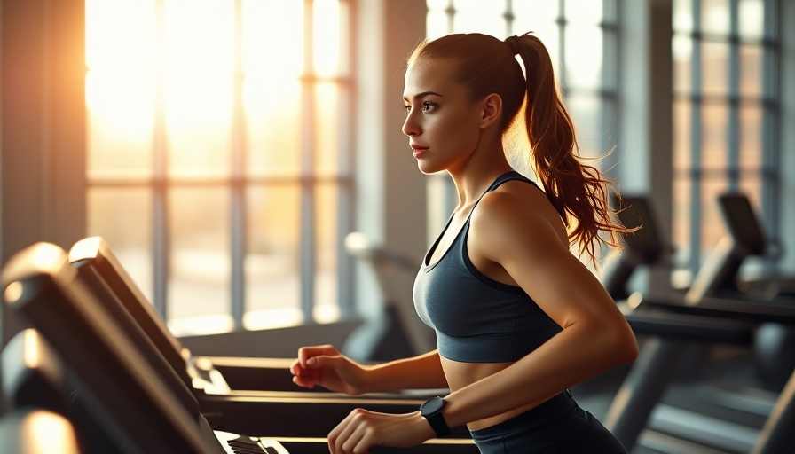 High intensity interval training treadmill workout, energetic woman running.
